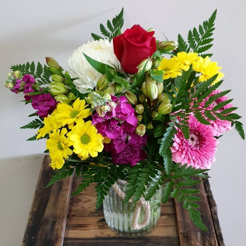 Bouquet of colourful flowers in a clear vase for delivery in Baldivis or Rockingham